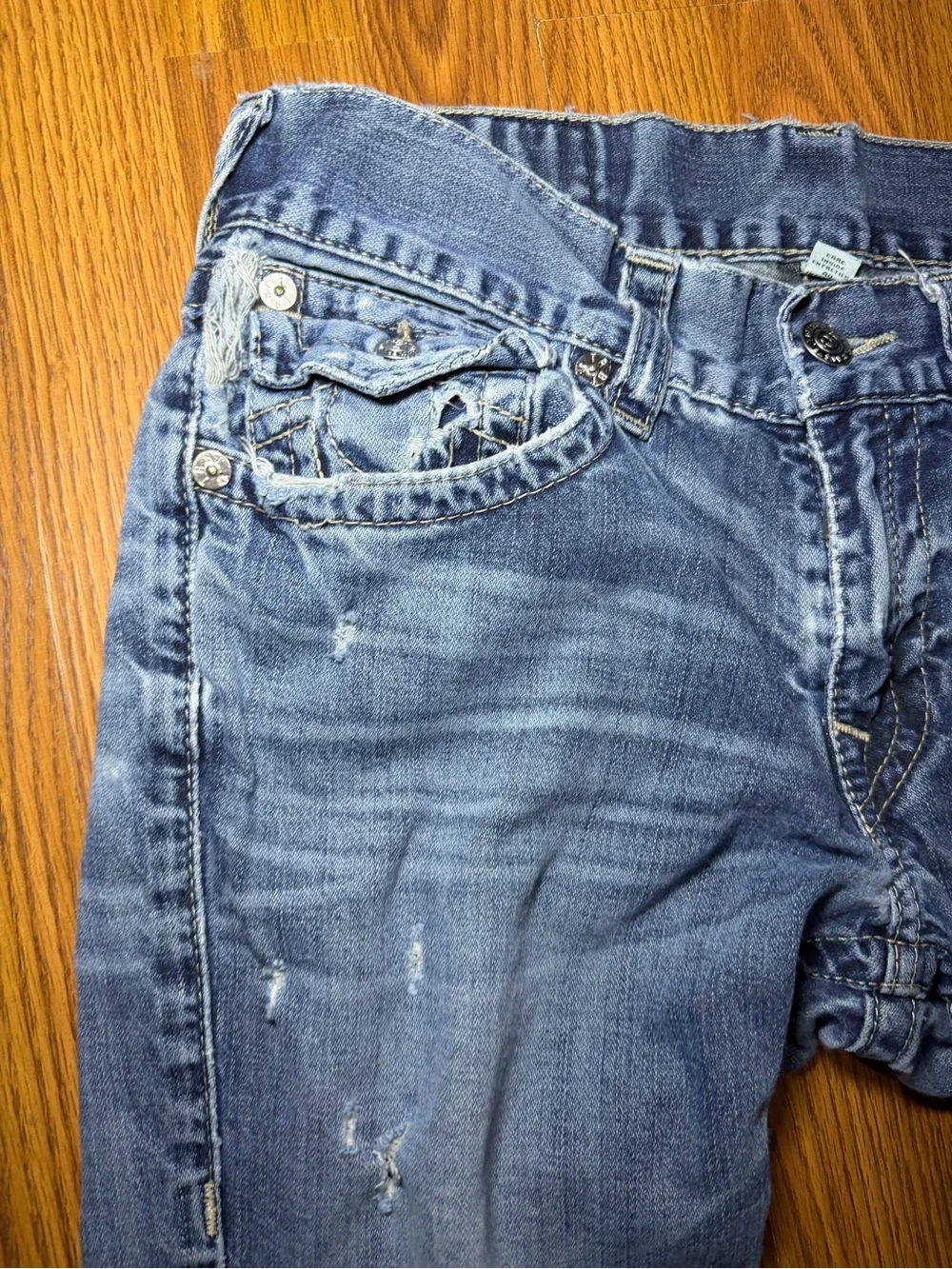 VTG Y2K True Religion Ricky Relaxed Straight Worn Ripped Flap Pocket 31x32